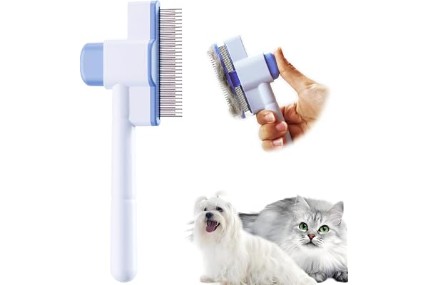 Cat Brush Cat Comb Upgraded Self Cleaning Pet Brush for Long Haired Cats & Dogs, Tangle-Free Comb with Rounded Tips, Blue