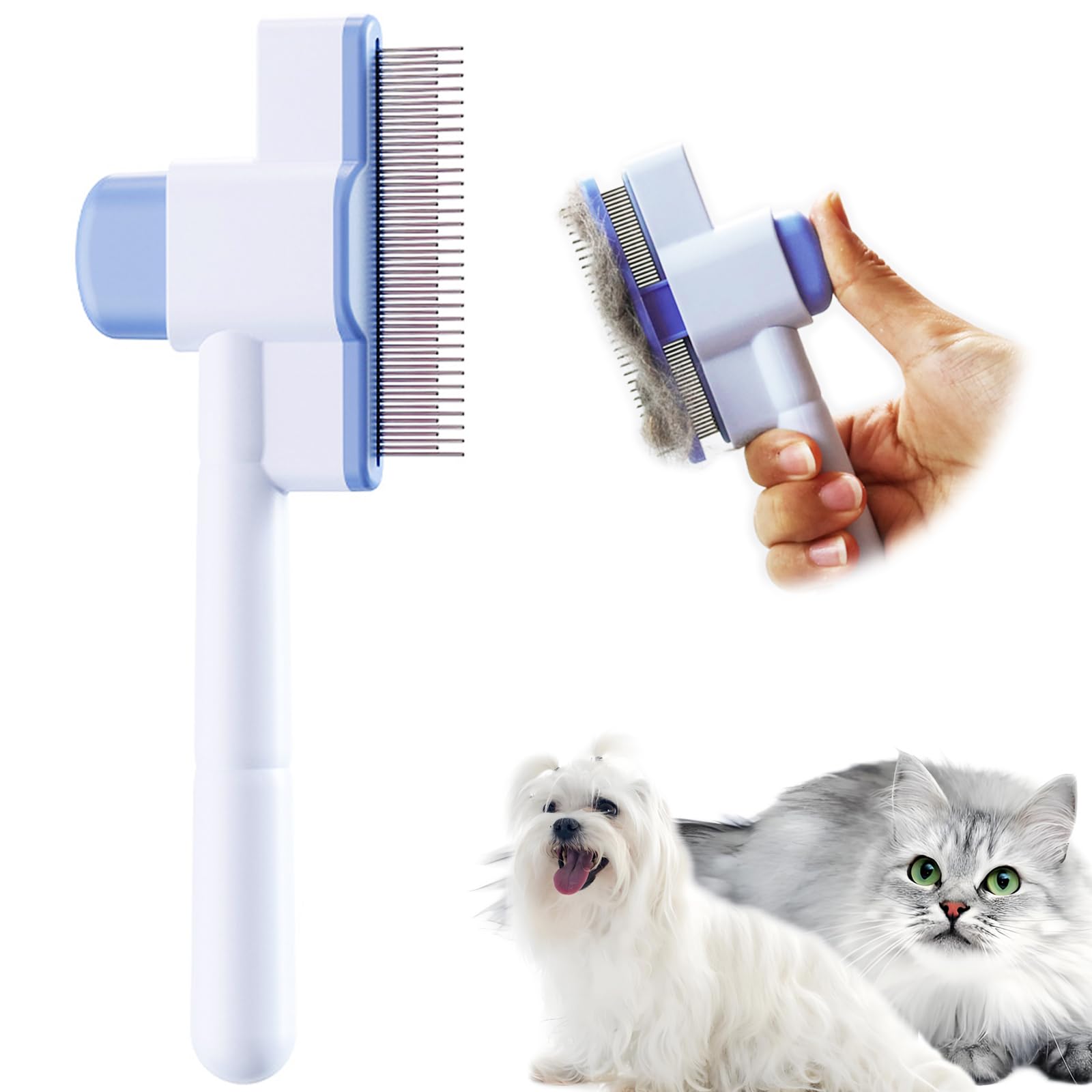 Photo 1 of Cat Comb Pet Comb Self Cleaning Upgraded Cat Brush for Long Haired Cats & Dogs, Blue
