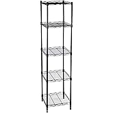 HESESOH 5-Wire Shelving Adjustable Shelves, Standing Storage Shelf for Laundry Bathroom Kitchen Pantry Closet Organization (Glossy Black, 11.8" L x 11.8" W x 50.5" H)