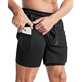 Aolesy Men's 2 in 1 Running Shorts 5" Workout Gym Athletic Shorts for Men Quick Dry Lightweight Training Shorts with Pockets