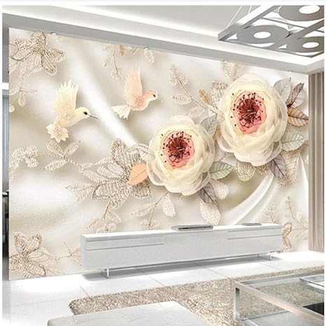 Amazon Xbwy 壁の装飾壁画カスタム写真の壁紙結婚式の部屋3d花鳥レースリビングルームテレビ背景 0x140cm 壁紙