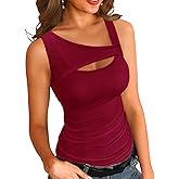 Basicspace Womens Fashion Summer Tank Tops One Piece Cutout Tshirts Sleeveless Ribbed Slim Fitted Shirts Tee