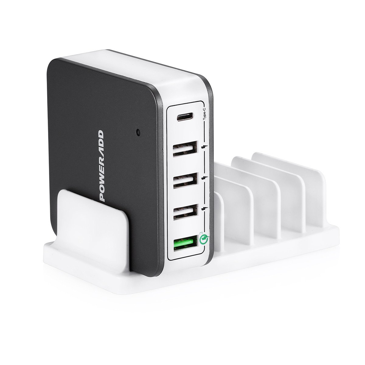 POWERADD Quick Charge 3,0 Ladeadapter mit Automatische Erkennung USB Port, Type C und Handy Tablet Ständer