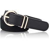 AWAYTR Elastic Leather Belt for Kids - Toddler Girls Belt for Uniform and Jeans with Gold Buckle