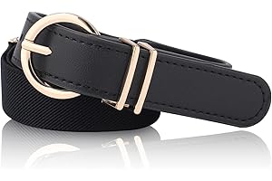 AWAYTR Elastic Leather Belt for Kids - Toddler Girls Belt for Uniform and Jeans with Gold Buckle