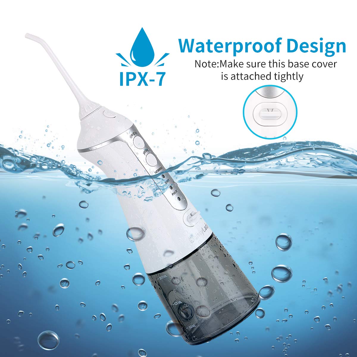 Cordless Water Flosser Oral Irrigator Portable- BeMyLady Electric Water Flosser Travel Rechargeable for Teeth Waterproof with Leak-proof Cleanable Water Tank