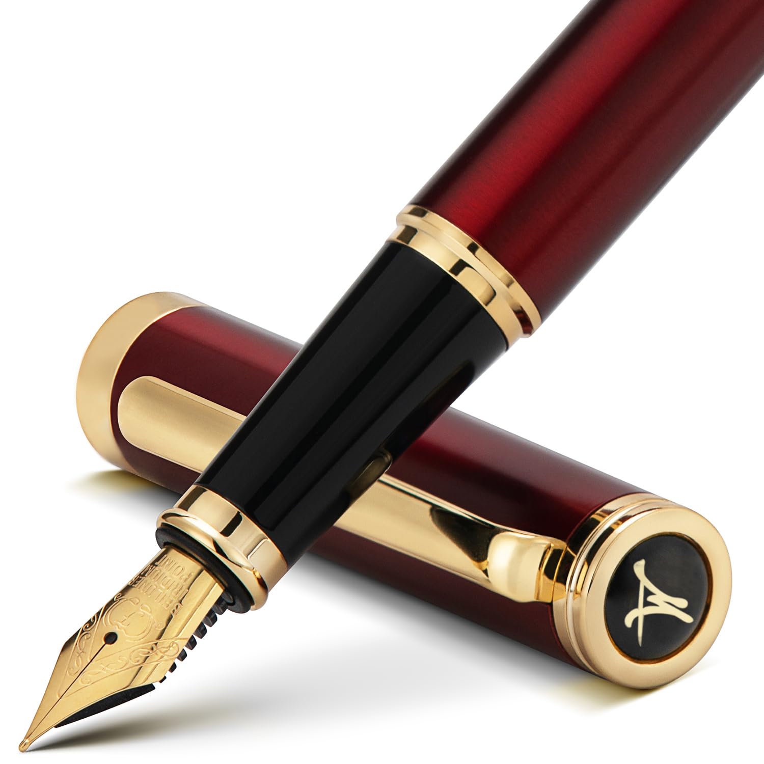 Red Fountain Pen,Stunning Luxury Pen,24K Gilded Nib(Fine),Gorgeous 24K Gold Finish,German Schneider Ink Converter,Trustworthy Pen Gift for Men&Women-Elegant, Executive,Nice Pen for Writing