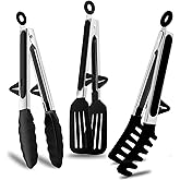 Kitchen Tongs, 9 Inch Tongs for Cooking with Silicone Tips, Food Grade Small Silicone Tong, Mini Serving Tongs for Nonstick Pans, BBQ, Salad, Set of 3, Black
