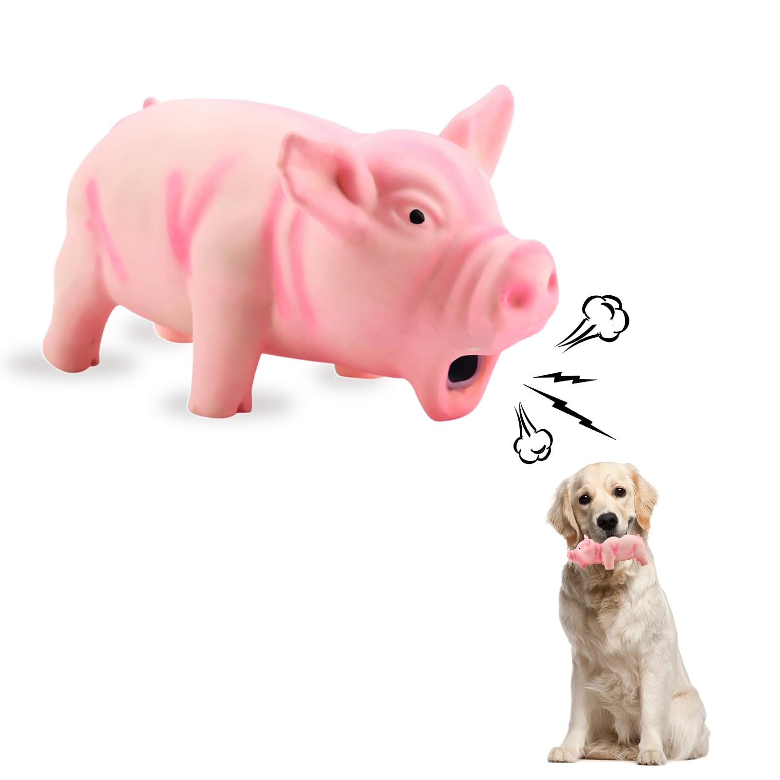 Cyrank Squeaky Pig Toy for Dogs, Latex Dog Squeaky Toy Nosie Maker Puppy Chew Toys Rubber Puppy Teething Toys Pet Interactive Toy with Grunting Sounds for Small Dogs(Pink)