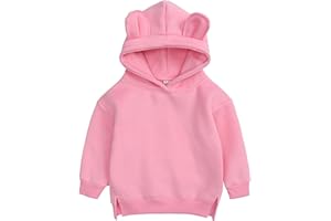 6Months-4T Baby Blank Plain Pullover Coat Cute Ear Hoodie Sweatshirt Toddler Boys Girls Split Hem Long Jacket