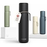 LARS NYSØM Stainless Steel Thermo Water Bottle - Double Wall Insulated Water Bottle with Cup & Carry Strap, Leakproof Metal Bottle for Travel, Office & Outdoor (Carbon Black, 25oz)