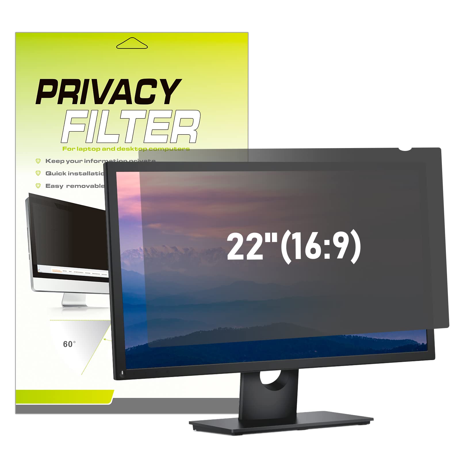 Lively Life 22 inch Computer Privacy Screen Filter for 16:9 Widescreen Display, Monitor Screen Privacy Filter, Anti Spy Anti-Glare Blue Light Blocking Screen Protector Film (22",16:9)
