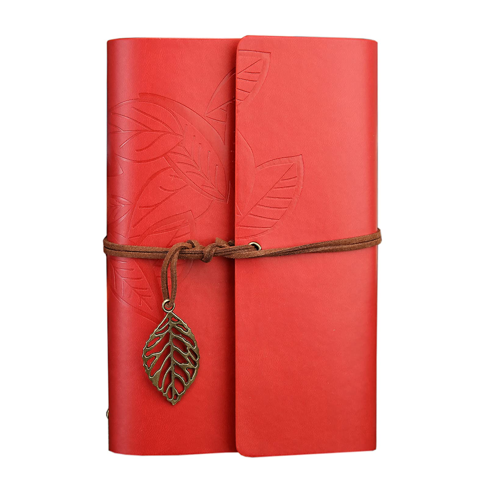 NectaRoy Vintage Retro PU Leather Cover Notebook Journal Diary, Leaf Pattern Spiral Blank String Daily Notepad, Kraft Paper, Retro Pendants, Classic Embossed, Loose Leaf