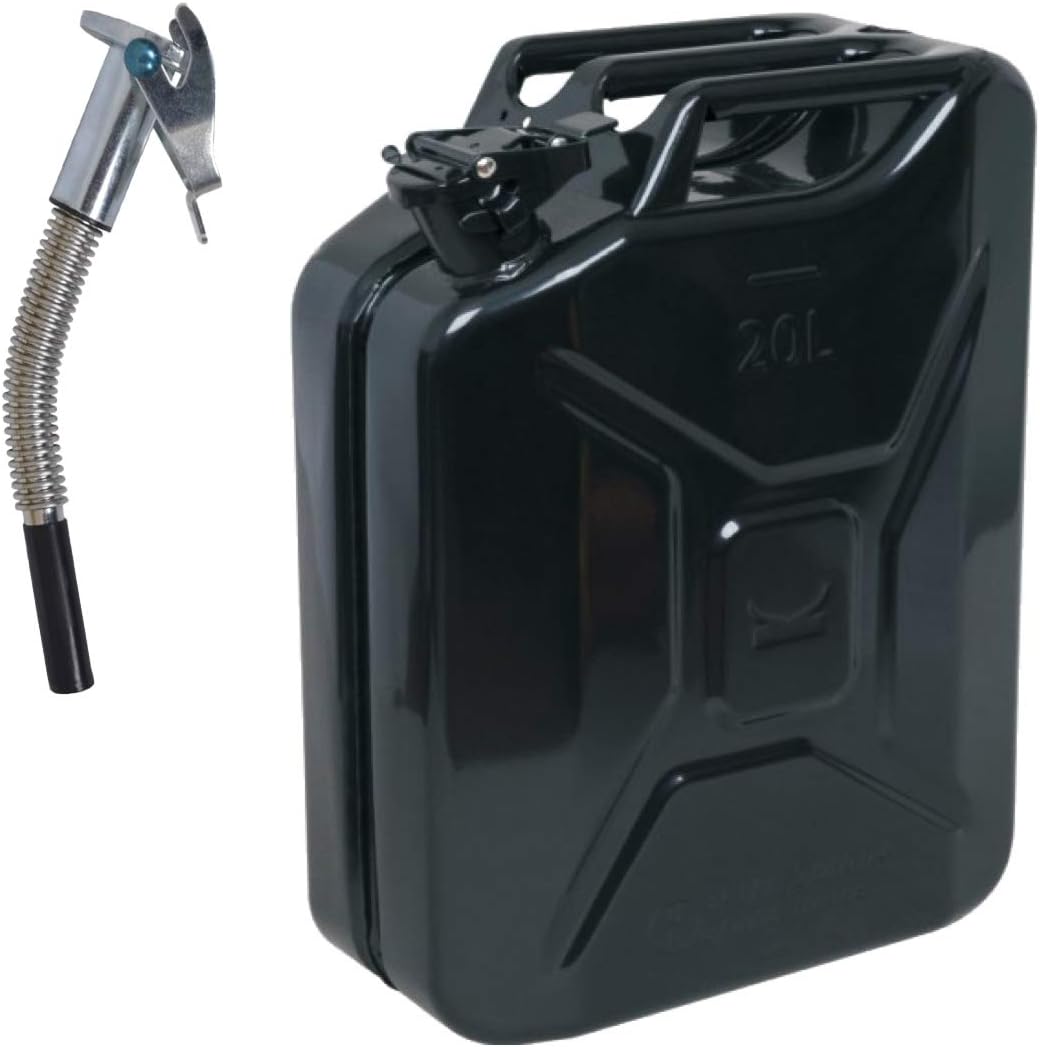20 Litre BLACK Jerry Can with Flexi Spout - for Fuel Petrol Diesel etc (20L / 20Lt)