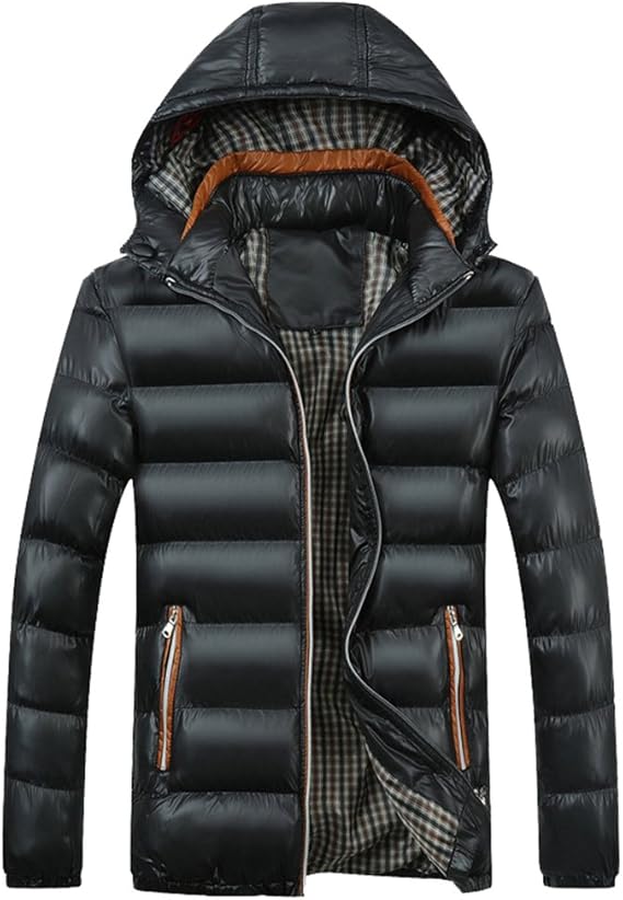 LvRao Mens Winter Padded Quilted Jackets Removable Hood Breathable