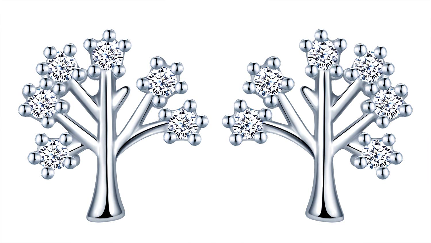 Creative earrings for woman girl, mini earring in sterling silver 925, tree of life earring, inlaid zircons, gift for Birthday, Valentine's Day and Christmas