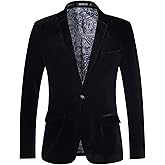 WZIKAI Mens Velvet Blazer One Button Slim Fit Solid Fashion Suit Jacket Sport Coat for Wedding Prom Dinner Party