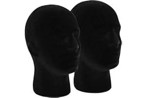 FJIAYU 2 Pack Black Mannequin Head Stand, Velvet Male Manikin Head Wig Stand, Foam Head for Wigs, Hats, Glasses, Masks