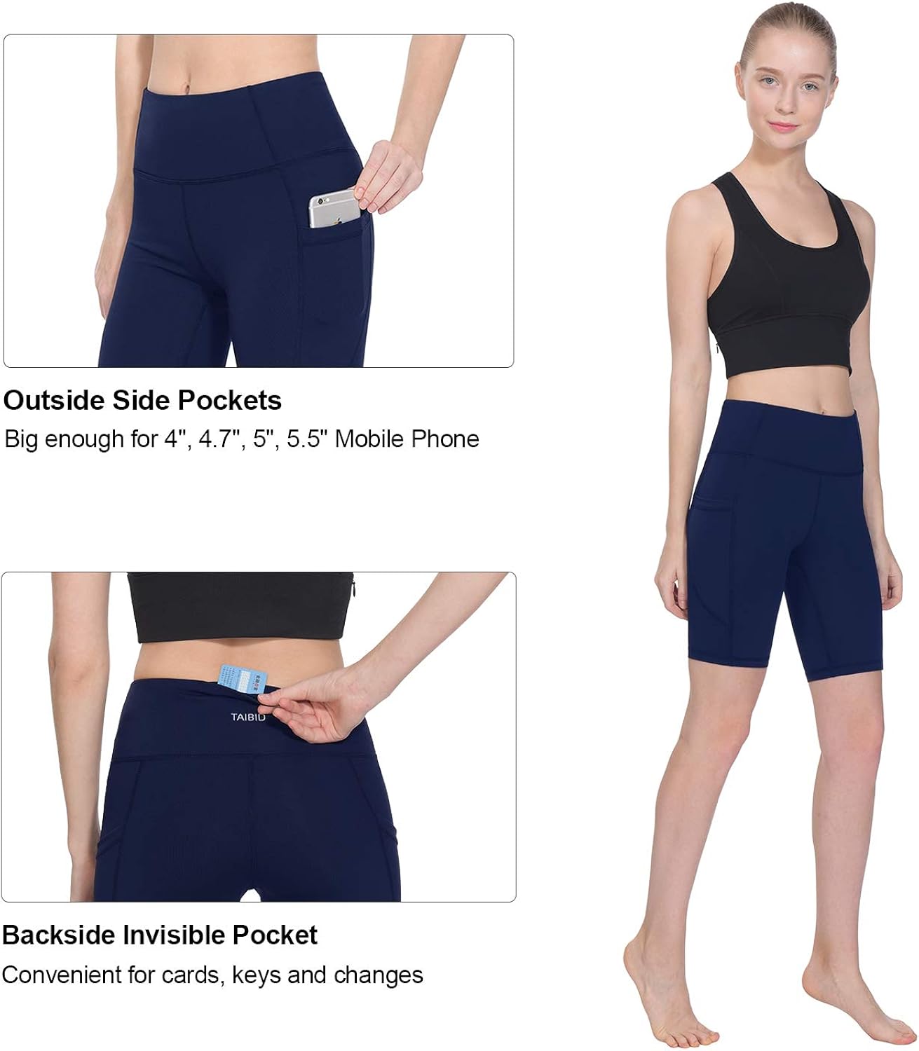 TAIBID Women's High Waist Workout Running Yoga Shorts Side Pockets Tummy Control Athletic Shorts, Size S - XXL: Clothing
