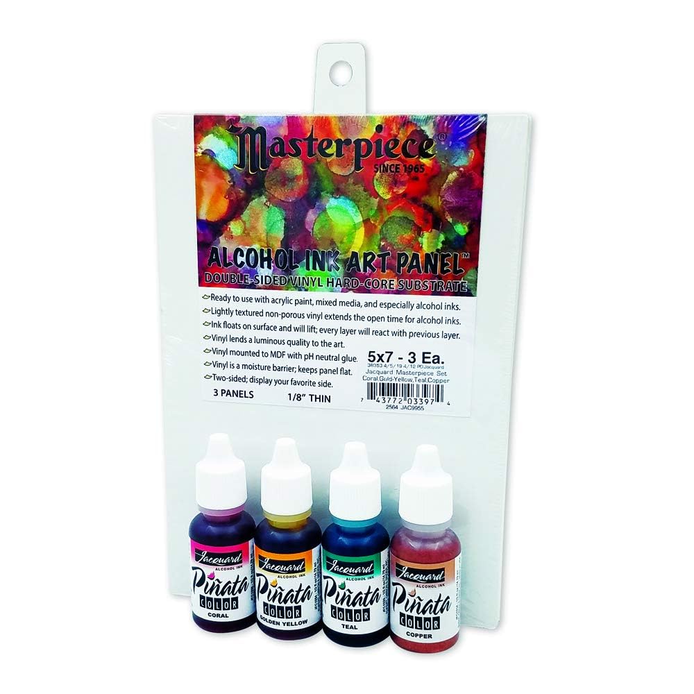 Jacquard Pinata Alcohol Ink Art Set for Resin Dye and Tumbler Making, Vibrant Colours Craft Kit with Fast Drying Painting Supplies, Includes 4 Pigments Plus 3 Canvases