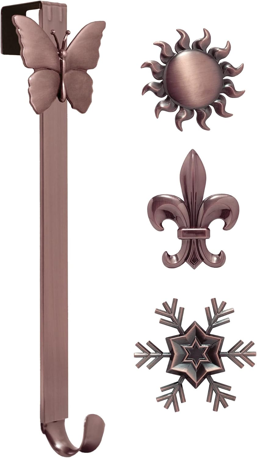 Wreath Hangers - Haute Decor Adapt Adjustable Length Wreath Hanger with Interchangeable Icons (Oil-Rubbed Bronze-Sun/Snowflake/Butterfly/Fleur de lis)