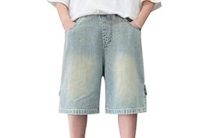 Boys Vintage Denim Shorts Wide Leg Pull On Jeans Shorts for Teen Kids Boys Denim Bermuda Baggy Jeans Summer Clothes