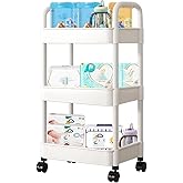 Baby Diaper Caddy, Plastic Movable Diaper Cart with Wheels Newborn Nursery Essentials Baby Diapers Organizer for Changing Table & Crib, Easy to Assemble, White