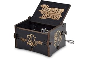 Fezlens Beauty and The Beast Box Music, Wood Hand Crank Laser Engraved Vintage Beauty Musical Box Gifts for Birthday/Christmas/Valentine's Day to Your Lover