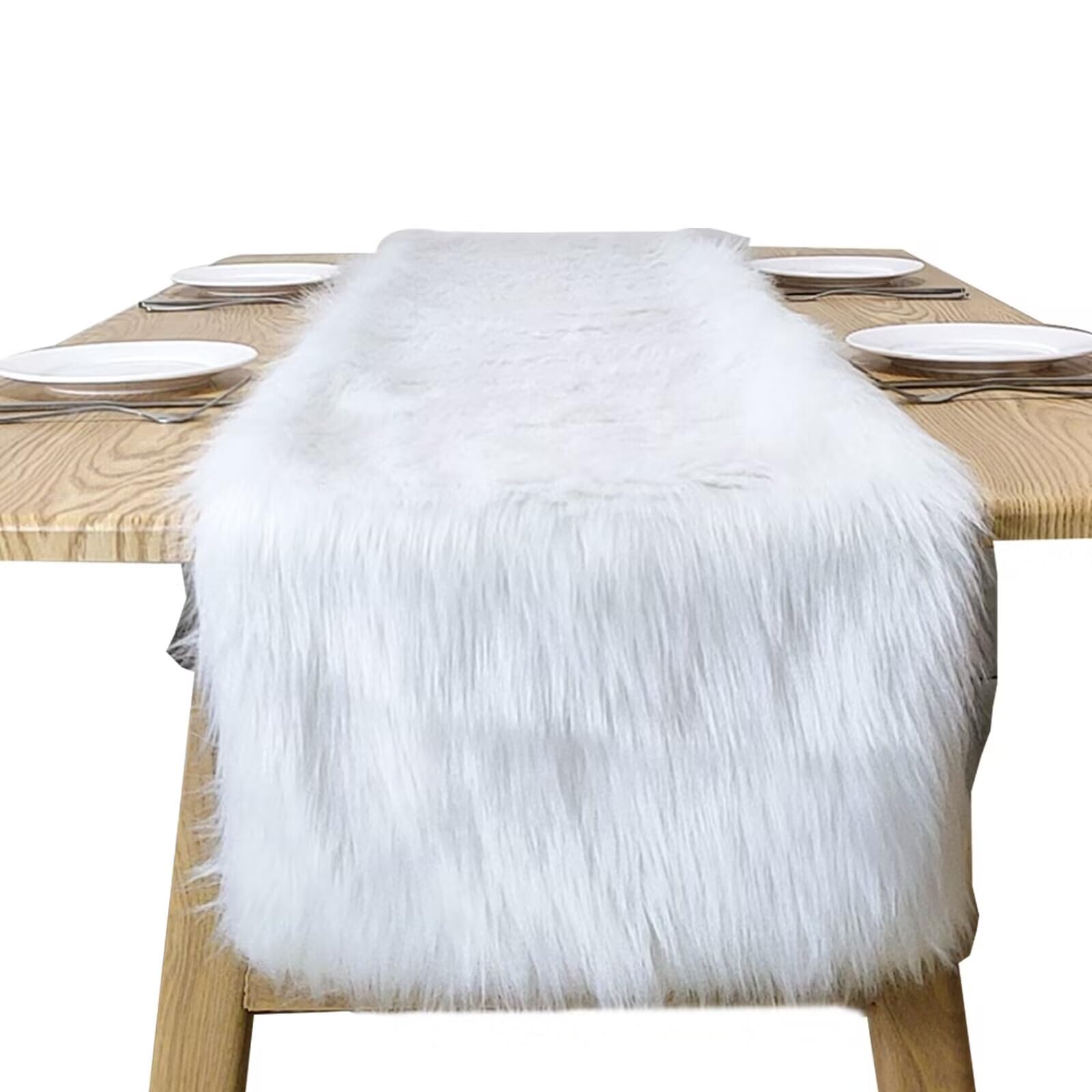 Table RunnerModern Snowy White Faux Fur Decor Runner for