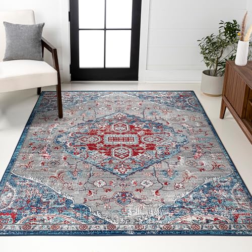 JONATHAN Y Modern Vintage Medallion Red/Navy Indoor Area Rug, 5x8, Country, Flo…