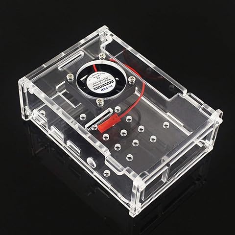 Rouku Para Raspberry Pi 4 Modelo B Carcasa Material ABS con Ventilador Color clásico Estuche para Raspberry Pi Estuche acrílico