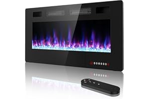 BREEZEHEAT 42 inch Electric Fireplace Wall Mounted/Freestanding-Ultra Thin Fireplace Inserts for Living Room with Heater, Remote Control, Touch Screen, Led Flame, 8H Timer, 750w/1500w