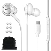 SAMSUNG AKG Earbuds Original USB Type C in-Ear Earbud Headphones with Remote &amp; Mic for Galaxy S23 Ultra, A53 5G, S22, S21 FE, S20, Note 10, 10+, S10 Plus - Braided - Includes Velvet Pouch - White