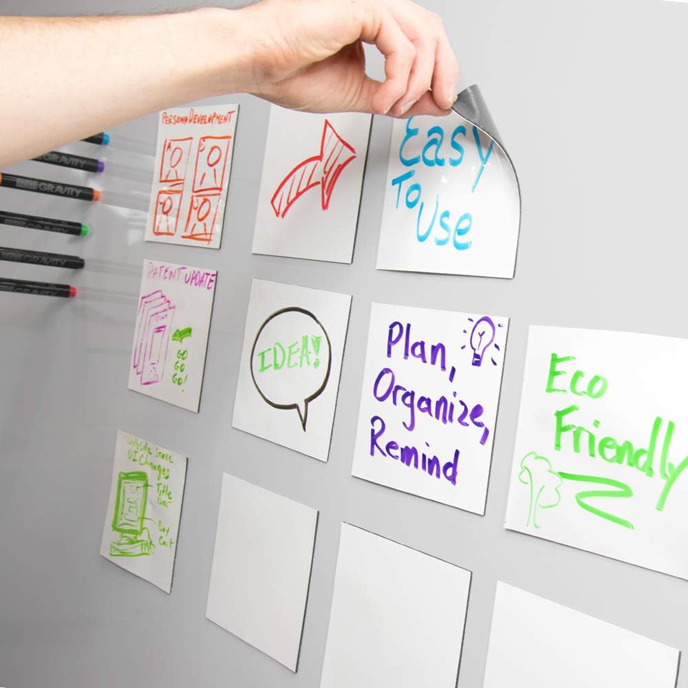 mcSquares Stickies Dry-Erase Sticky Notes - Reusable Whiteboard Stickers - 5 inch Square 24 Pack - Post Reminders, Labels, Lists, and Decals - Never Buy Paper Notes Again, Its Eco-Friendly!