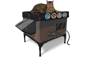 LUBLACET Heated Cat House for Outside Insulated in Winter,Fully Waterproof,with Adjustable Awning,Escape Door,Indoor Outdoor Cat Shelter for Feral Stray Barn Cat to Stay Warm&Dry,Black/Gray,Medium