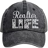 Realtor Life Hat for Men Women, Distressed Adjustable Embroidered Real Estate Agent Cotton Denim Baseball Cap