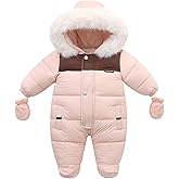 Fairy Baby Infant Baby Winter Snowsuit Coat Romper Hooded Double Zipper Fur Collar Warm Jumpsuit for Boys Girls 6-24 Months