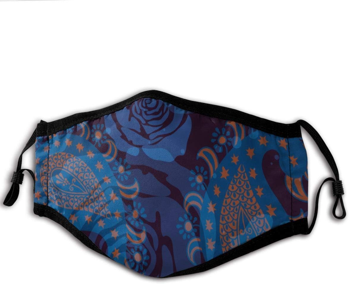 Seamless Pattern With Decorative Flowers Men'S And Women'S Silk Mouth Face Mask Anti Breathable Filter Dust Absorb Sweat Washable Reusable Masks For Cycling Camping Ski Travel Outdoor