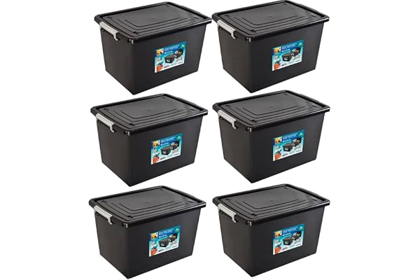 Kit 6 Caixas Organizadoras 56 Litros C/Tampa e Trava Preta 25793PM Arqplast