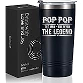 Onebttl Pop Pop Gifts for Father's Day, Pop Pop Tumbler from Granddaughters and Grandsons for Christmas Birthday, Stainless Steel Cup with Lid, 20oz/590ml - The Man The Myth The Legend