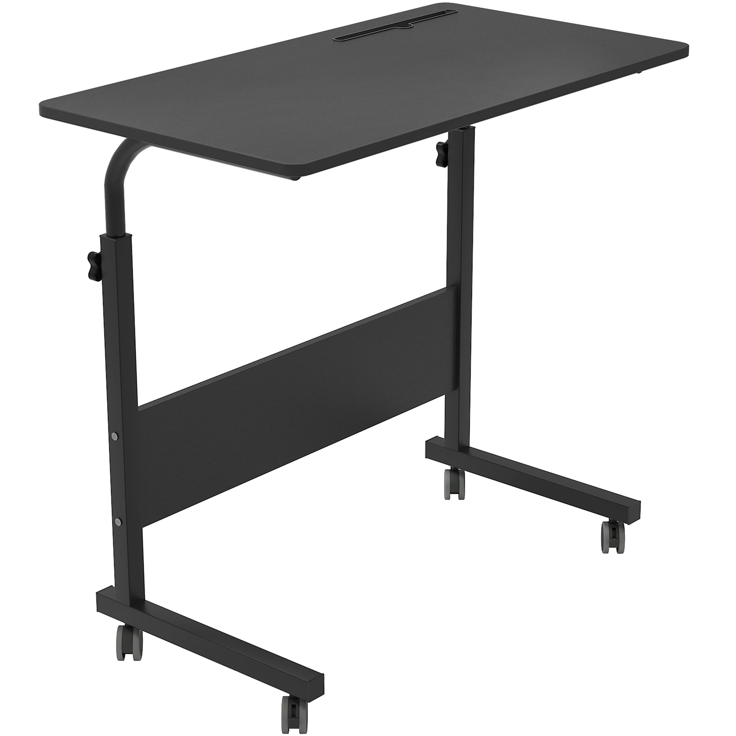 sogesfurniture 80 * 40cm Laptop Table Sofa Table Side Height Adjustable, Mobile Computer Stand Laptop Notebook Desk PC Stand Portable, Black 05#3-80BK-BH