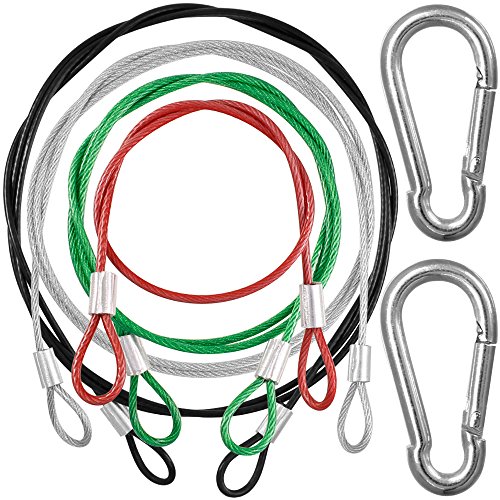 DanziX 4 Pack Safety Stainless Steel Tethers, Colorful Coated Lanyards for Action Camera Series Devices, 0.08 inch Diameter Cables, Protect Your Value - Red, Green, Silver, Black