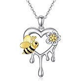 Bee Necklace Sterling Silver Infinity Love Pendant Necklace with Rose Flower Jewelry Gifts for Women Teens