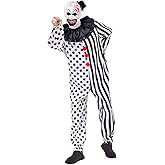 ATTBEA Unisex Kid Clown Costume Jumpsuit Black and White Halloween Outfit Scary Killer Cosplay with Mask Hat