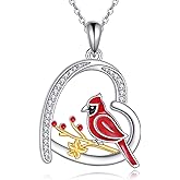 URONE Cardinal Necklace 925 Sterling Silver Cardinal Heart Pendant Red Bird Jewelry Gifts for Women