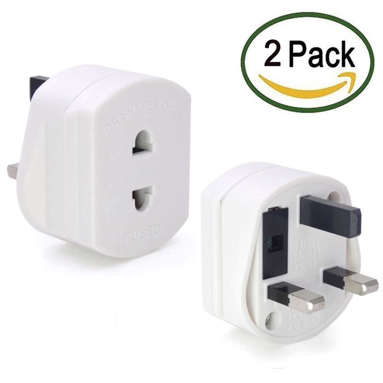 [2 Pack] Heavy Duty UK 1A Electric Shaver Razor Adaptor 2 To 3 Pin Toothbrush Plug Socket Converter