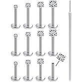 Prjndjw Threadless Nose Rings Stud 20G 18G 16G Flat Back Nose Stud Surgical Steel Push In Nose Rings Cubic Zirconia Hypoallergenic Nose Piercings Lip Medusa Tragus Studs Earrings Piercing Taper