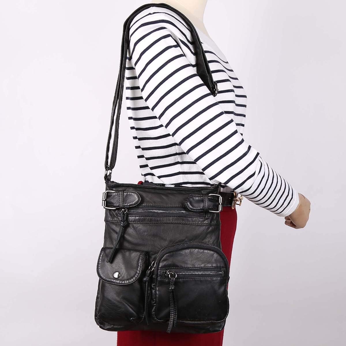 NICOLE & DORIS Women Handbags Cross Body Over The Shoulder Simple hobo Bags Messenger Bags, Black - Image 3