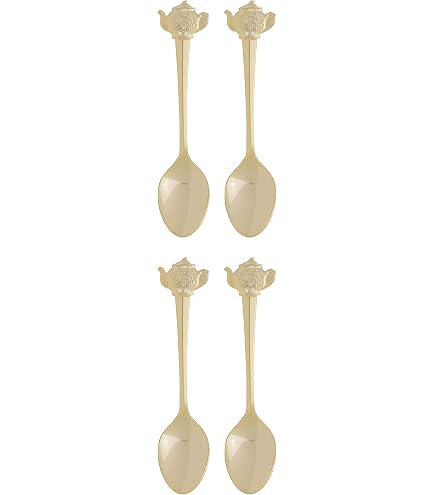 Fino Teapot Design Demi Spoons - Set Of 12 Gold Plated Stainless Steel Mini Spoons For Coffee & Condiments