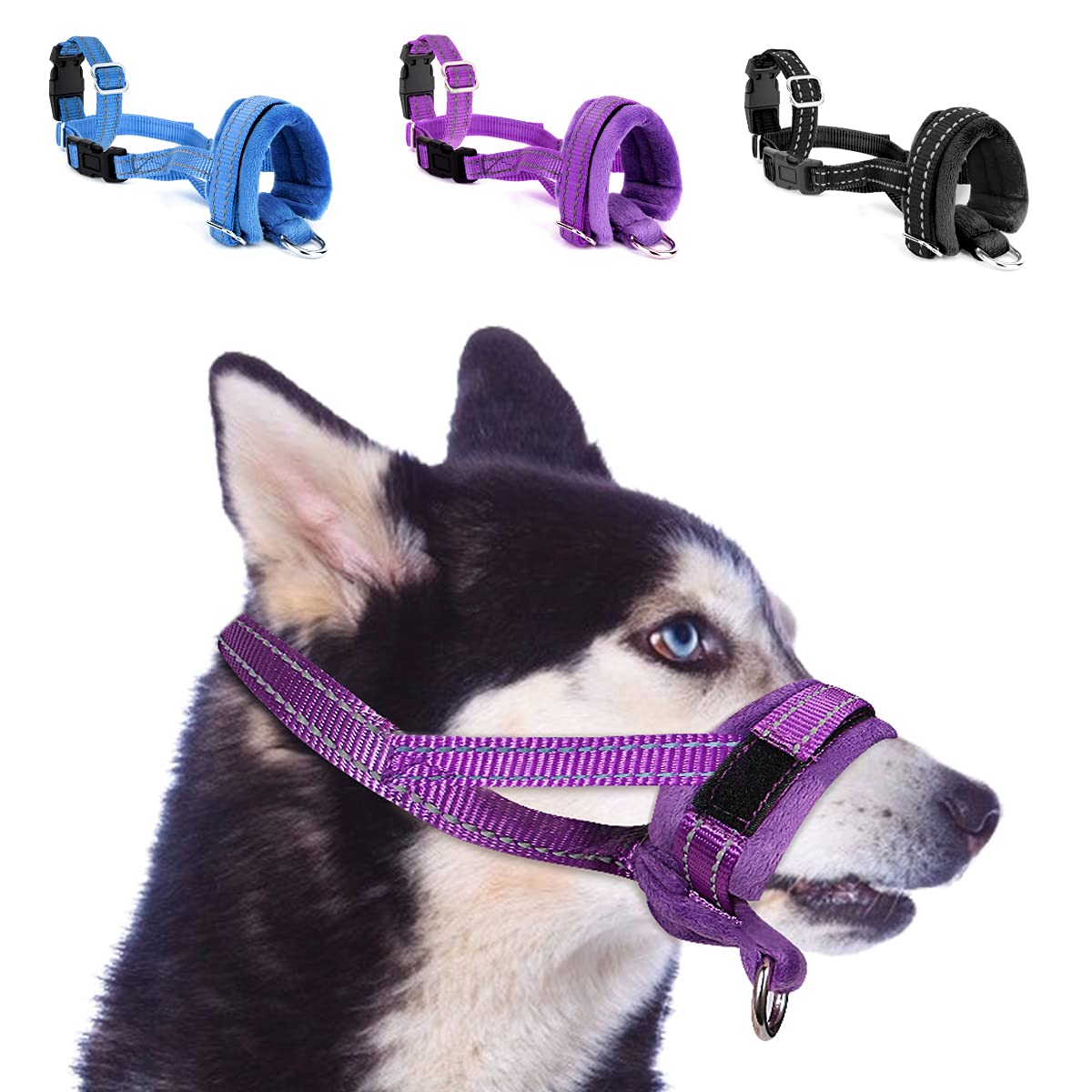 SlowTon Nylon Dog Muzzle, Adjustable Loop, Soft flannel Padding, Comfortable Breathable Secure Quick Fit Muzzles for Small Medium Large Dog, Prevent from Biting, Chewing and Barking